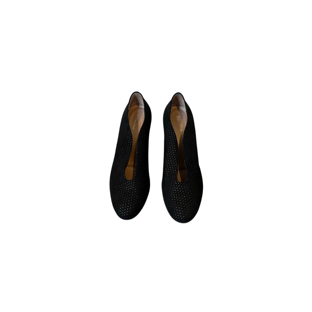 BeautiFeel Black Suede Shimmer Dot V-Cut Vamp Block Heel‎ Pumps Shoes Womens 41
